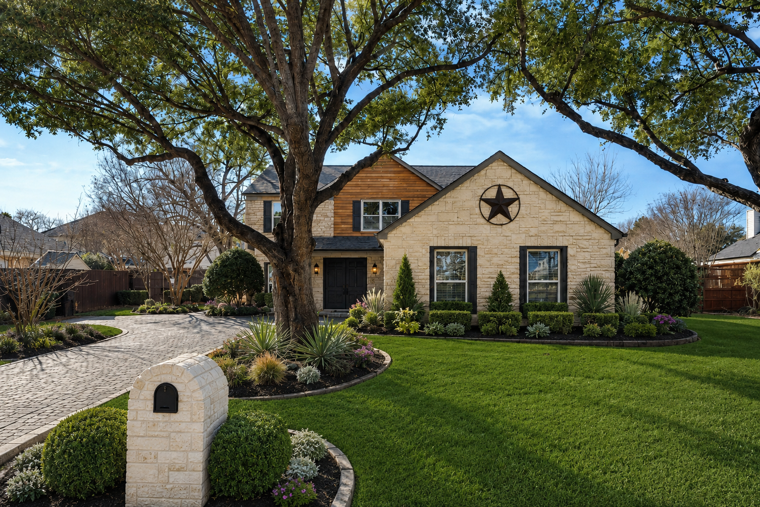 709 Bridget Way exterior after virtual remodel — refreshed paint, landscaping, finishes
